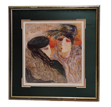 Barbara A Wood Pencil Signed Expressionist Figural Print 558/975 Framed 24X25