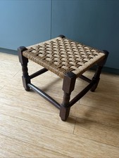 Vintage Solid Oak & Seagrass String Weave Stool Footstool