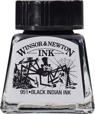 Winsor & Newton 1005030 Drawing Ink 14ml Black Indian 14 ml, 