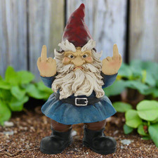 Gnome Double Finger Salute Garden Ornament Rude Funny Statue Figurine
