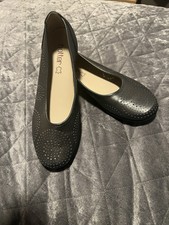 HOTTER "PRECIOUS" PEWTER LEATHER PUNCH DETAIL BALLET PUMP COMFORT SHOES UK 7.5