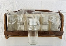 Vintage Rustic Wooden Wall Mounted Spice Rack Complete With Glass Bottles Unused