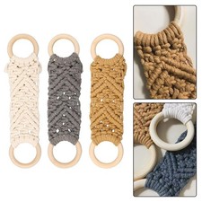 3 Piece Wooden Ring Towel Holder Cotton Rope Set for Kitchen and Bathroom