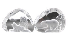 Art Glass Nybro Sweden Paul Isling Paperweight Polar Bear Eskimo Husky Igloo Ice