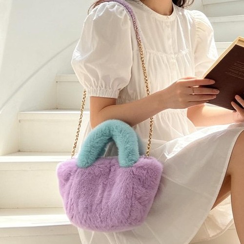 Cute plush chain handbag - cute,