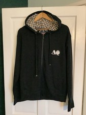 BRAND NEW AQUASCUTUM LONDON, MENS BLACK ZIP UP HOODIE, CHECKED HOOD SIZE MEDIUM
