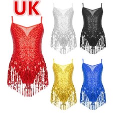 UK Children Girl Samba Chacha Tango Latin Dance Costume Sequin Competition Dress