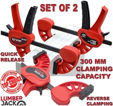 Lumberjack 300mm Bar Clamps & Spreader Heavy Duty One Handed Quick Grip Set of 2
