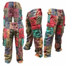 Men's Patchwork Cargo Trouser Wide Leg Hippie Festival Casual Combat Goth Pants 