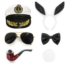 Hugh Hefner Bunny Manager Inspired Costume Set Captain Hat Ears Pipe Bow Tie