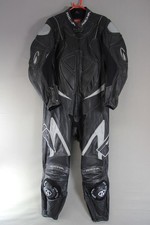 RICHA 1PIECE BLACK & SILVER LEATHER BIKER SUIT + CE ARMOUR & KNEE SLIDERS 46-48"