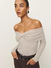 Reformation Florie Twist Front Alpaca Off Shoulder Sweater Barley Medium Soft