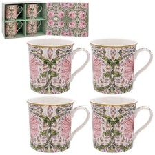 4 CHINA MUGS WILLIAM MORRIS PIMPERNEL FLORAL COFFEE OR TEA MUG SET GIFT BOXED
