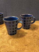 Pair (2) Denby Langley Reflex Blue Squares Large Mug Height 11.5cm Stoneware 