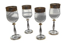I PREZIOSI ITALIAN CRYSTAL WINE GLASSES GOLD RIM GREEK KEY SETOF4 Sh47