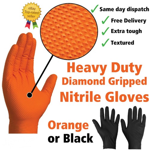 Orange nitrile gloves - nitrile, heavy