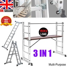 3 IN 1 Scaffolding Ladder Work Platform Ladder Aluminium Combination Ladder UK