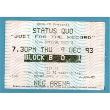 STATUS QUO BIRMINGHAM NEC 9-12-1993 TICKET STUB - 9 DECEMBER 1993 UK