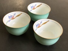 Tobe Ware Ryumine Kiln Set of 3 Japanese Tea cup with hand painted flower motif 