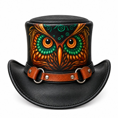 Black genuine leather - top, hat