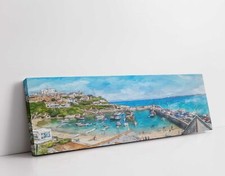 Newquay Harbour painting. Cornwall. Panoramic canvas picture print.
