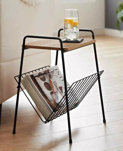 Small side table magazine rack - side,