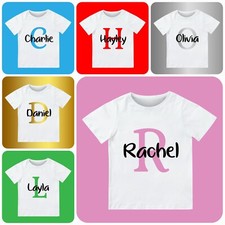 Personalised Children's Kid's Name Text T-Shirt Boys Girls Birthday Gift