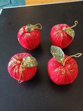 4 Apple Christmas Tree Baubles Vintage Decorations Polystyrene Xmas Red Green