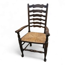 Antique Lancashire Style Ladder-back Armchair with Rush Seat