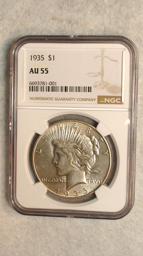 1935 peace dollar ngc - peace, au55