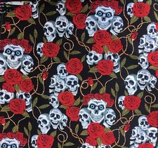 Day of the Dead Skulls Roses Bandana Head Band Scarf Biker Chemo Rose & Hubble.