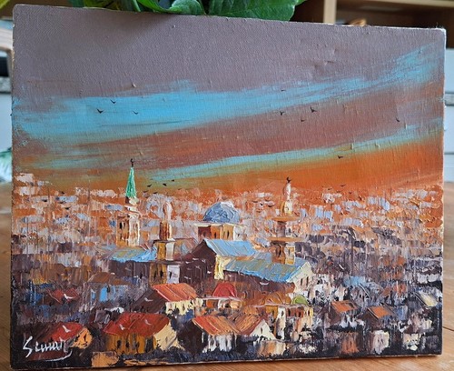 Vintage oil painting cityscape - oil,