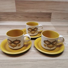 3 x Vintage Royal Worcester Palissy Kalabar Cups & Saucers 70s Retro