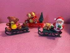 Vintage Christmas Cute Sleigh With Teddies And Santa Etc Tree Decorations x3