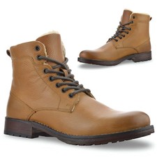 Mens Leather Warm Fur Combat Lace Up Walking Work Ankle Biker Boots Shoes Size