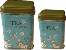 Tea Caddies, retro tin caddy for use or display with a blue floral design