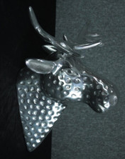 A Wall Mounted Metal Moose Head and Antlers. Chromed. H.39 W.50 cm.