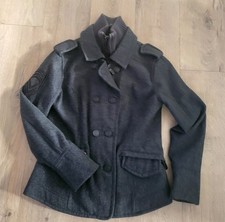 Superdry Navy Label Classic Pea Coat Grey - Size UK L