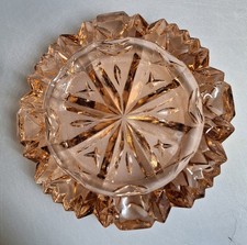 Vintage Art Deco Pink Depression Glass Ashtray Ruffled Edge Peachy Pink Dish