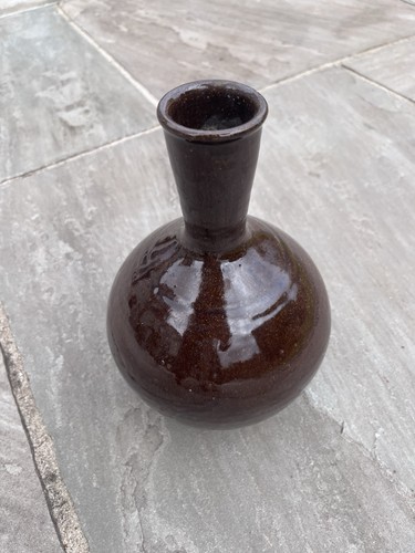 Brown glazed flask vase - flask,