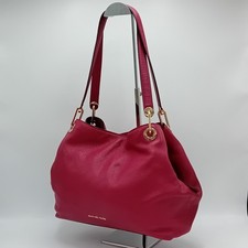 Michael Kors Shoulder Bag Womens Pink Burgundy Leather Zip Pocket FLT30-EP