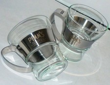 2 BRANDED BODUM CLEAR GLASS COFFEE TEA MUG PIMMS WINTER CUP DESSERT GLASSES