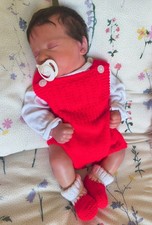 SANTA BABY Hand Knitted Baby Boy or Girl Romper & Bootees Set New Born Gift