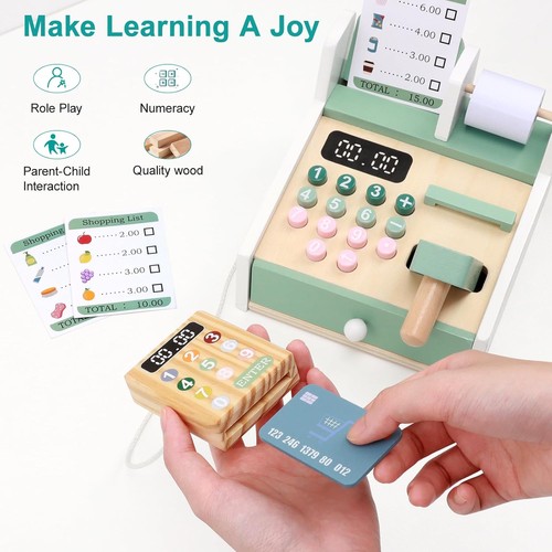 Wooden toy cash register - cash,