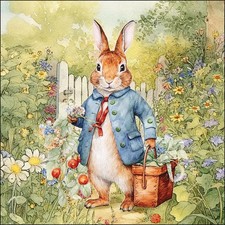 4 x Paper Napkins/33cm/3Ply/Decoupage/Animals/Mister Rabbit in Flower Garden