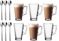 6 Latte Glasses Tea Cappuccino Glass Tassimo Costa Coffee Cups Mugs with Spoons