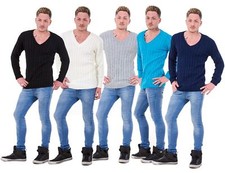 Mens Casual Knitted Jumper V Neck Pullover Long Sleeve Winter Sweater S to 5XL
