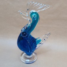 Vintage Murano Blue Glass Cockerel / Rooster Hand Blow Sculpture Figurine