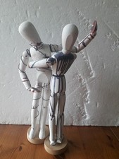 Two Vintage Artists Wooden Poseable Mannequins 12” Wired Together  Embracing 