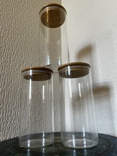 Large Durable Glass Jars With Wooden Lid: Set Of Three - Perfect For Kitchen